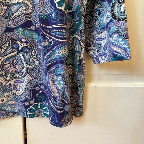 Chico's Size 2 Blue Abstract Floral Paisley Print Blouse Top Shirt‎ Size Large - Picture 10 of 13